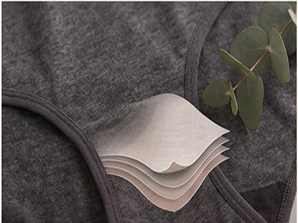 Layered leak-proof panel detail of a Teusy period brief